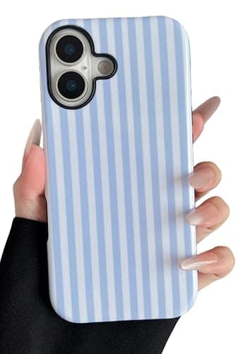 Longlayss Compatible with iPhone 17 Case Cute Striped Phone Case Light Blue | Cute Aesthetic Stripes Phone Cover for Women Girl Shockproof Slim TPU and Hard PC Protective Cover (Light Blue) - Image 1