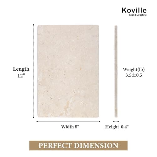 Koville Natural Travertine Marble Cutting Board for Kitchen Counter, 12" x 8" Real Stone Slab Marble Cheese Board for Home Decor, Stone Pastry Boards Bathroom Perfume Tray Candle Plate thumbnail 3