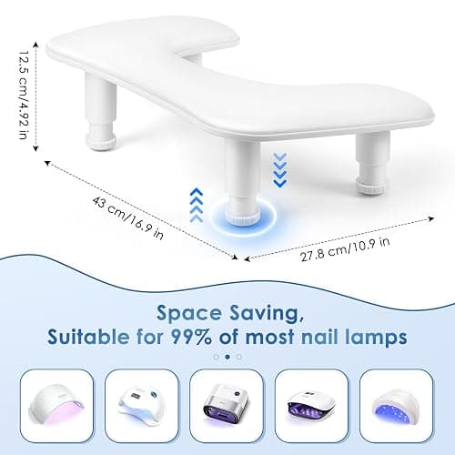 Manicure Arm Rest for Nails Tech: U-shaped Adjustable Nail Armrest - White PU Leather Hand Stand Rest for Manicurists thumbnail 6