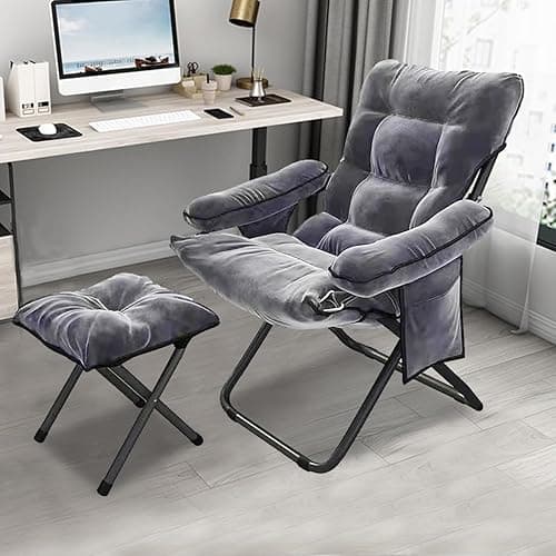 Modern Lazy Chair with Ottoman, Folding Lounge Reclining Sofa Chair with Armrest Comfy Lounge Chair Leisure Chair with Side Pocket for Bedroom, Balcony, Living Room, Office, Grey thumbnail 5