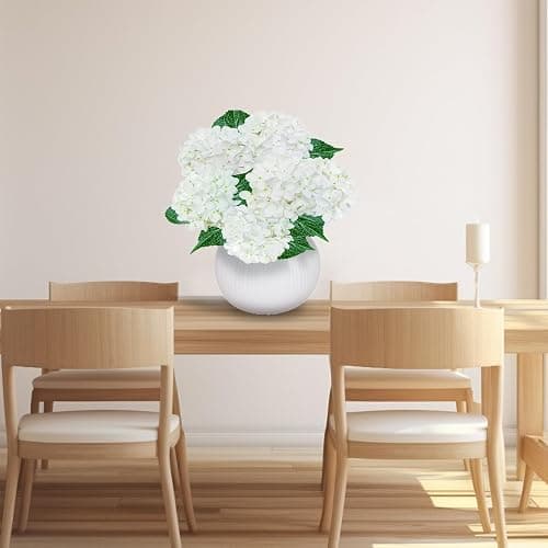 6PCS Premium White Hydrangea Artificial Flowers Bouquets, Ivory Silk Hydrangea Flowers Heads with Stems, Fake Hydrangeas Flowers Arrangement, Faux Hydrangea Decor for Home Wedding Party Baby Shower thumbnail 4