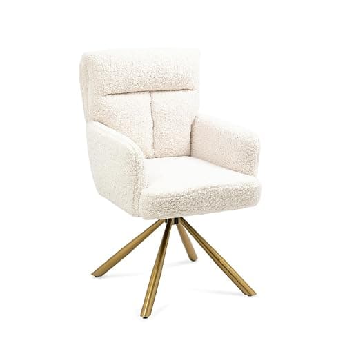 Kiztir Vanity Chair No Wheels Upholstered Teddy Vanity Chair with Back Gold Metal Criss Cross Home Office Desk Chair Boucle Accent Chair Modern Reading Chair Armchair for Living Room, Bedroom (Beige) thumbnail 7