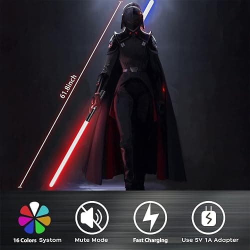 Oueyes Lightsabers Metal Hilt Light Sabers RGB 16 Colors 2 in 1 Dueling Type-C Rechargeable Sword for Adult Kids Halloween Thanksgiving Christmas New Year Cosplay Gift Toys (Black) thumbnail 5