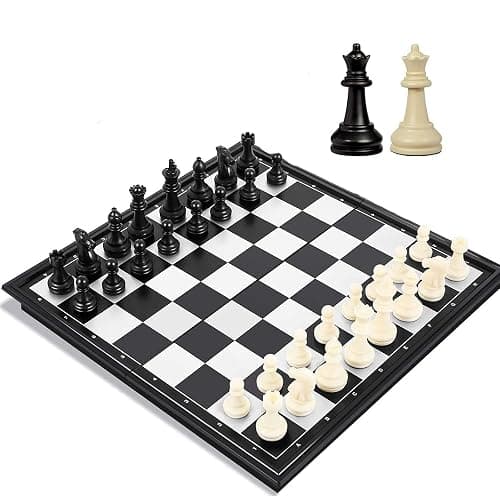 Travel Chess Set, 10 inch Magnetic Chess Board with 2 Extra Queen Portable Folding Board Chess Games for Kids, Adults - Image 1
