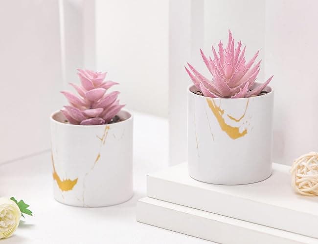 Der Rose Set of 2 Succulents Plants Artificial Mini Fake Succulents Plants for Office Desk Accessories for Women Pink Home Vanity Decor thumbnail 6