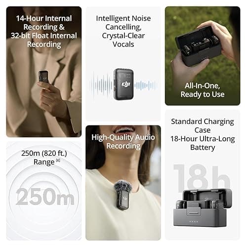 DJI Mic 2 (2 TX + 1 RX + Charging Case), All-in-one Wireless Microphone, Intelligent Noise Cancelling, for iPhone, Android, Camera Bundle with, 2X Turnstile Omnidirectional Condenser Lavalier thumbnail 2