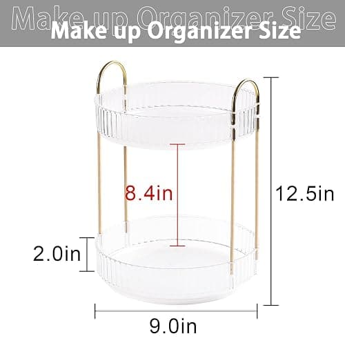 shuang qing Rotating Makeup Organizer for Vanity, High-Capacity Skincare Clear Make Up Storage Perfume Organizers Cosmetic Dresser Organizer Countertop 360 Spinning (Clear, 2 Tier) thumbnail 2
