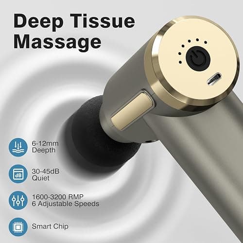 cotsoco Mini Handheld Massage Gun, Massage Gun with 6 Speeds, Cordless Muscle Massager with 4 Heads,Type-C Charging, Travel Size, Best Gifts-Grey thumbnail 2