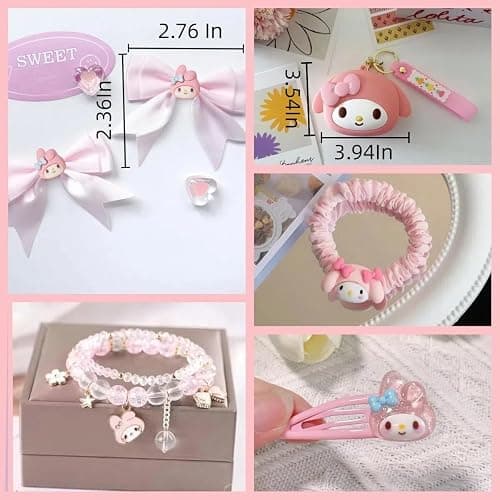 WINBBY 117Pcs Kawaii Stuff Gifts Set Include Headband,Pouch, Hair Band, Hair Ties & Clips, Hairpin, Stickers, Necklace,Bracelet, Keychain thumbnail 3