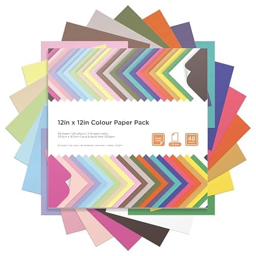 12x12 Scrapbook Paper 48 Sheets 120 gsm 32 lb Brights Pastels & Brights 24 Color Cardstock Paper for Cricut Maker, Scrapbooking, Paper Crafting - Image 1