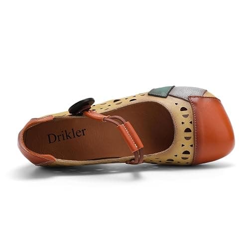 Drikler Women's Flat Shoes Retro Color Block Elastic Buckle Mary Jane Breathable Elegant Leather Walking Loafers thumbnail 3