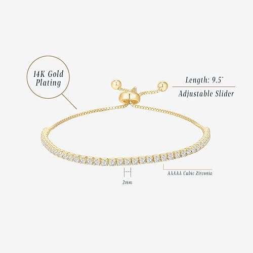 PAVOI 14K Gold Plated Cubic Zirconia Classic Tennis Bracelet for Women | Adjustable Slider thumbnail 3