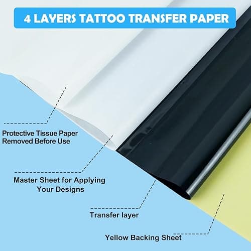 MOKOHOA Tattoo Transfer Paper, 100 Sheets Tattoo Stencil Paper, Stencil Paper for Tattooing- A4 Sizes, Tattoo Stencil Kit, Carbon Tracing Pape,4 Layers Thermal Transfer Paper DIY Tattoo thumbnail 3