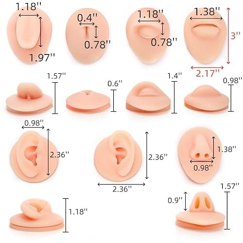 Acshio 7 Pack Silicone Piercing Model, Soft Silicone Flexible Model Body Parts Displays Set, 3D Simulation Body Pierce Tool Kit with Ear Eye Nose Mouth Tongue Navel for Novice Piercer thumbnail 2