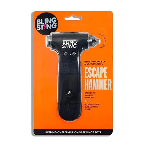 BLINGSTING Safety Hammer - Emergency Automotive Escape Tool with Window Breaker, Seat Belt Cutter & Adjustable Car Visor Strap - Tempered Glass Breaker - Steel Blade - Black (1 Count) thumbnail 2