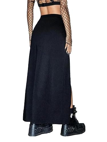 MATSUMIZUYU Black Punk Gothic Rave Maxi Skirts with Double Buckle Split for Women Long Goth High Waist Club Party Slit Skirt thumbnail 6