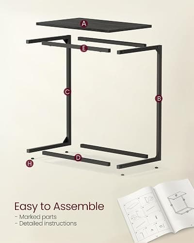 VASAGLE C Shape End Table, Small Coffee Table For Couch Or Sofa, Industrial Side Table In Living Room, Bedroom, 13.8 x 21.7 x 26 Inches, Ebony Black ULNT052B56 thumbnail 7