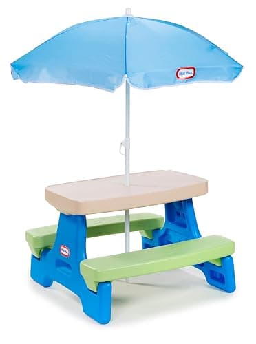 Little Tikes Easy Store Jr. Picnic Table with Umbrella - Blue / Green - Image 1