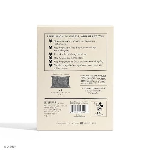 Kitsch & Disney Mickey Mouse Satin Pillowcase with Zipper Softer Than Silk, Cooling Pillow Case for Hair & Skin, Wrinkle-Free, Machine Washable, Queen/Standard 19x26 thumbnail 5