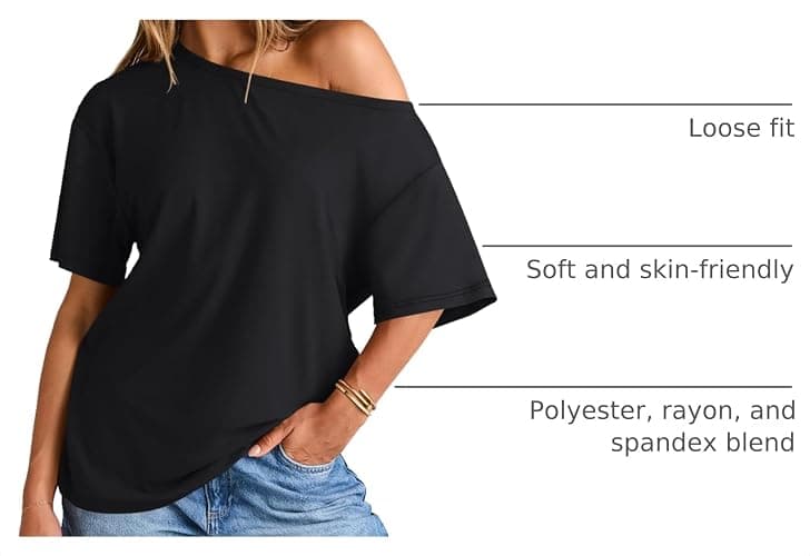 Trendy Queen Womens Off the Shoulder Tops Oversized Summer T-Shirts 2026 | Breathable comfort stretch fabric, short sleeve, basic oversized tees, casual workout gym, y2k going out clothes thumbnail 4