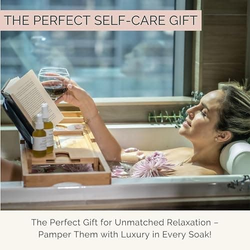 Bath Pillow and Bathtub Tray Set for Tub | Luxurious, Relaxing Home Spa Accessories with Bath Tub Pillows for Head and Neck, Foldable Bath Tray Caddy Organizer | Relaxation Gifts for Women Self Care thumbnail 9