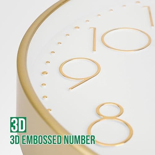 bakbrand Wall Clock 12 Inch Non-Ticking Silent Modern Simple Style Round Decor Clock Gold Stereoscopic Dial Quartz Wall Clocks for Home/Office/School/Living Room/Bedroom/Kitchen thumbnail 6
