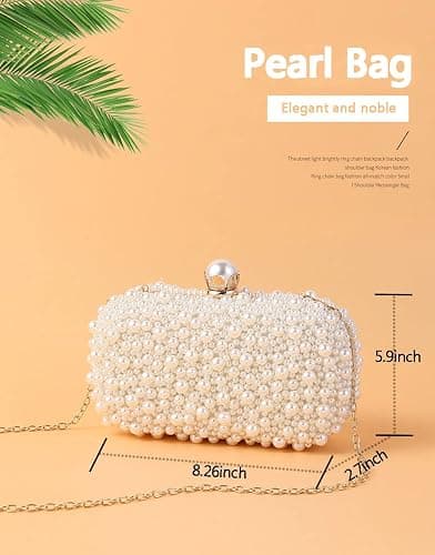 YYIHER Women's Evening Handbags Pearl Clutch Purse Beaded bag Bridal Clutch wedding Purse - Pearl Clutch thumbnail 4
