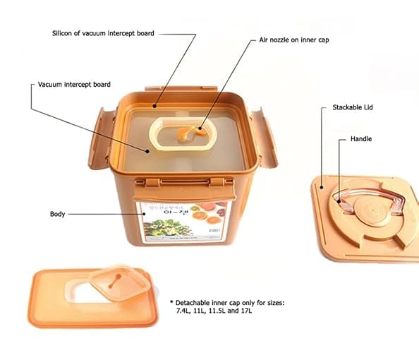 e-jen Récipient de qualité supérieure pour kimchi et choucroute - Fermentation probiotique avec couvercle intérieur sous vide (faïence marron, 5,2 l) thumbnail 3