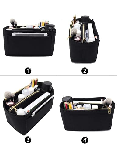 LEXSION Felt Purse Bag Organizer Insert with zipper Bag Tote Shaper Fit Speedy Neverful PM MM - Slender Large - Beige thumbnail 4
