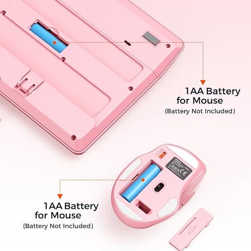 MEETION Wireless Keyboard and Mouse, Full-Sized Cordless Keyboard with Wrist Rest, 3 DPI Adjustable Mouse, Keyboard and Mouse Set with 2.4GHz USB Receiver, for PC/Computer/Laptop/Windows/Mac, Pink thumbnail 5