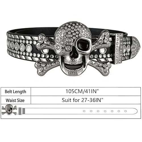 Xsoyad Rhinestone Skull Belt Men Women Skull Rhinestone Belt Studded Punk Y2k Belts Western Cowgirl Belts thumbnail 4