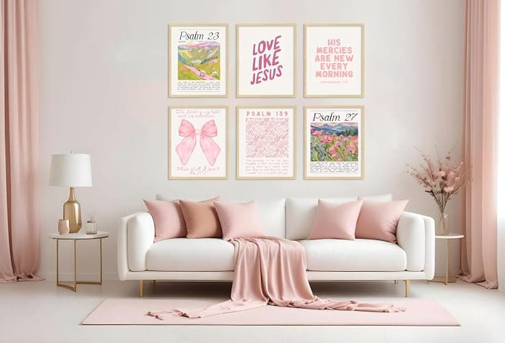 Pink Christian Posters Wall Art Set of 6 Bible Verse Canvas Wall Decor Religious Pictures Prints Scripture Bundle Bow Artwork Girls Room Trendy Preppy Painting Home Decoration 8x10 Inch Unframed thumbnail 4