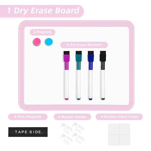 VUSIGN Small White Board Dry Erase, 8.5'' x 11'' Magnetic Dry Erase Board, Mini Whiteboard with Markers for Kids, Students, Fridge, Wall, Locker, Pink - F-pink - 8.5''x11'' thumbnail 6