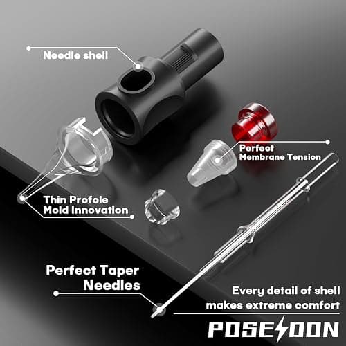 POSEIDON 50PCS Tattoo Cartridge Needles Assorted Mixed Size #12 Round Liner Shader Magnum - 5RL 7RL 9RL 5RS 7RS 9RS 7M1 15M1 7RM 15RM with Membrane Professional Disposable Tattoo Needles thumbnail 3