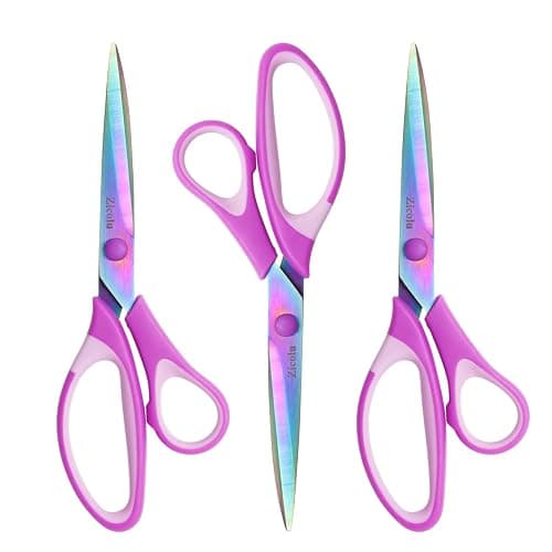Zicolu 8.5" Scissors All Purpose, Multipurpose Office Scissors Set of 3 Pack, Titanium Coating Sharp Blade, Soft Comfort-Grip, Ideal for Fabric, School, Home, Craft & Sewing, Right/Left Handed, Purple - Image 1