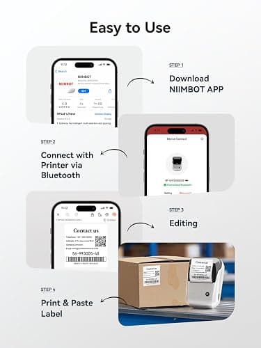 NIIMBOT B1 Label Maker, Portable Bluetooth Thermal Label Printer with Large Waterproof Tape and Multiple Templates for Kitchen, Home, School, Small Business,2 Inch (Silver, 1 Printer+1 Roll Label) thumbnail 4