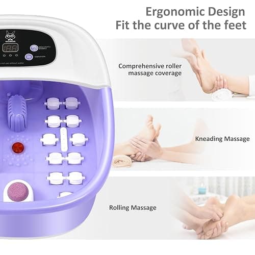 Foot Spa Bath Massager with Heat Bubbles and Vibration Massage and Jets, 16 OZ Calming Lavender Foot Soak Epsom Salt, MoodRelish Foot Soaker With Red Light, 22 Massage Rollers, Adjustable Temp -Purple thumbnail 6