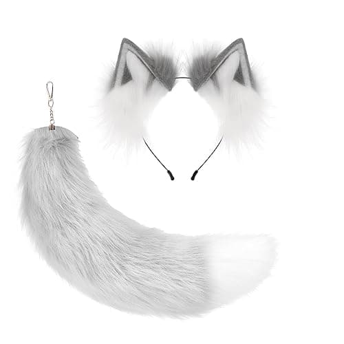 Fox Wolf Cat Ears and Tail Set Cosplay Costume Furry Fox Tail Keychain Therian Stuff Costume - Image 1