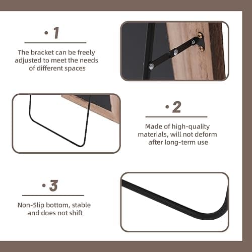 ZHUNFA Arched Full Length Mirror with Solid Wood Frame, 71x32 Farmhouse Wall Mounted Floor Mirror with Stand, Vertical Hanging, Leaning Standing for Bedroom, Living Room, Brown thumbnail 3