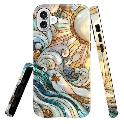 Case for iPhone 16,Waves Marble Sun Glass Phone Case Slim Silicone Shockproof Cover for Girls Women(Glossy & Durable) - Image 1