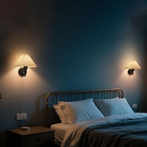 IBalody Black Wall Sconces Sets of 2, Pleated Fabric Wall Lamp Modren Bedside Wall Light Bathroom Dresser Vanity Light Hardwired Wall Lighting for Bedroom Living Room Hallway Kitchen thumbnail 5