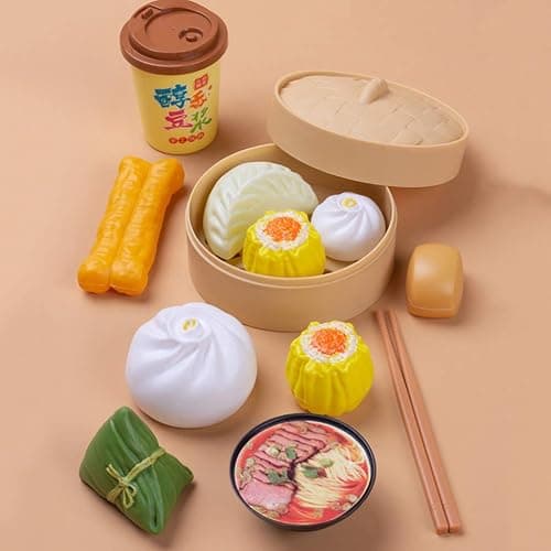 NUOBESTY Chinese Breakfast Play Food Set 58Pcs Pretend Kitchen Toys with Dim Sum Cooking Food for Kids Role Play Learning 6.29X5.51X1.77In thumbnail 2