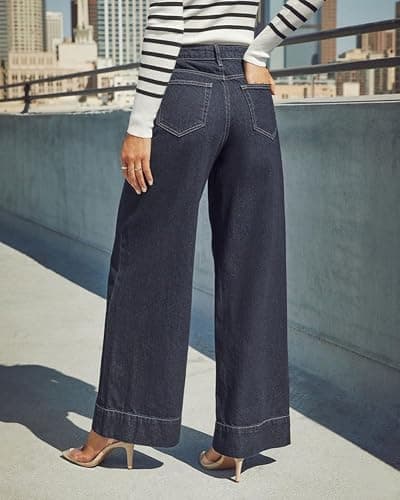 Women's High Waisted Wide Leg Jeans - Stretchy Straight Leg Denim Pants, 2025 Trendy Casual Comfort Fit thumbnail 2