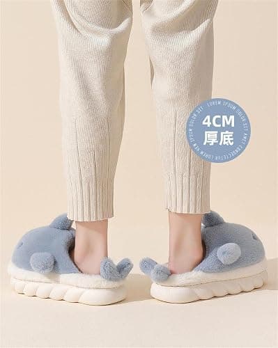 Zuwxeu Plush Home Slippers for Men and Women, Cartoon Shark Animal Cotton Slippers, Winter Indoor Warm Soft and Comfortable Thick-soled Shoes thumbnail 3