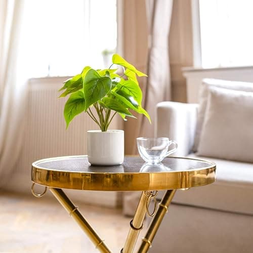 Mkono Fake Plants in Ceramic Pot, 11" Potted Artificial Plants Home Decor | Realistic Faux Green Leaf Plant with White Planter, Fake Pothos, for Desk Shelf Table Office Bathroom Bedroom Decoration thumbnail 2