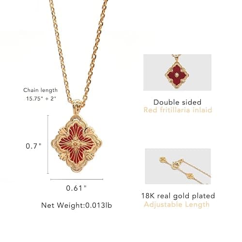 Gold Clover Necklace for Women, Double-Sided Pendant by 18K Gold-plated inlaid Natural Stone Pendant Necklace,Turquoise/Malachite/Black Onyx Stone/White Mother of Pearl,Jewelry Gift for Women thumbnail 5