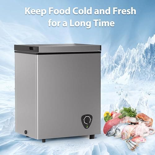 3.5 Cu.Ft Small Chest Freezer, Mini Deep Freezer with Removable Basket, Adjustable Temperature, Free Standing Top Open Door Energy Efficient Compact Freezer for Apartment, Home, Office, Garager，Gray thumbnail 6