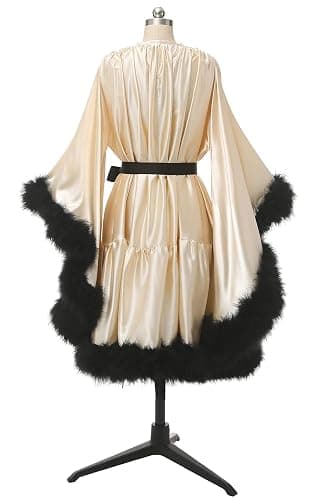 yinyyinhs Women's Feather Robe Silk Satin Bridal Dressing Gowns Short Nightgown Bathrobe Sleepwear Maternity Photoshoot Robe thumbnail 3