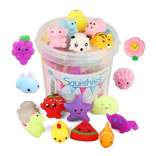 KINGYAO Squishies Squishy Toy 24pcs Party Favors for Kids Mochi Squishy Toy moji Kids Mini Kawaii squishies Mochi Stress Reliever Anxiety Toys Easter Basket Stuffers fillers with Storage Box - Image 1