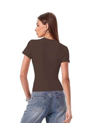 Danysu Nude Built in Bra Cotton Jersey T Shirt No See Through Stretchy Lightweight Fitted Everyday Basic Tops Gym Workout Tee thumbnail 6